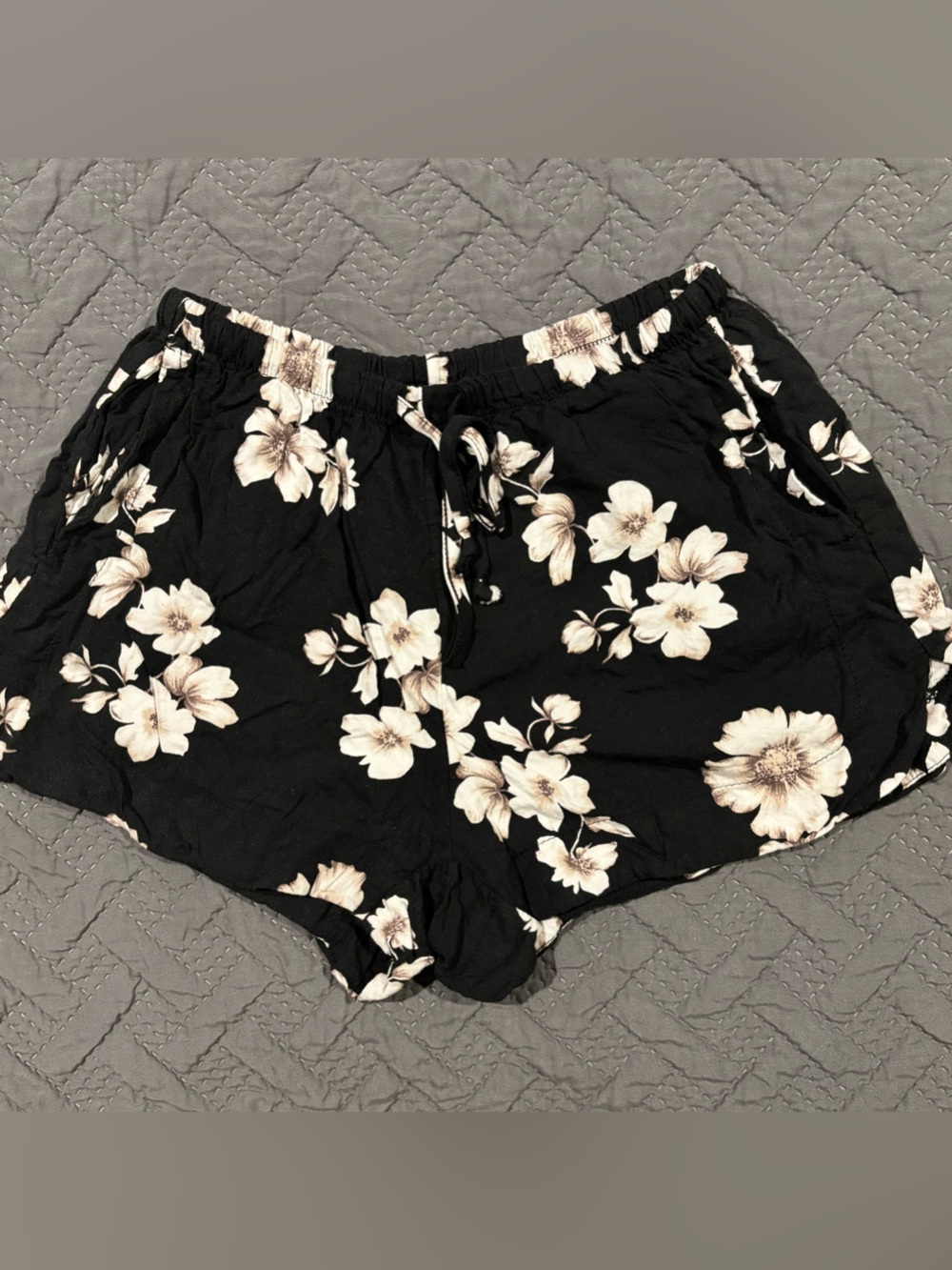 Brandy Melville Black Floral Drawstring Shorts